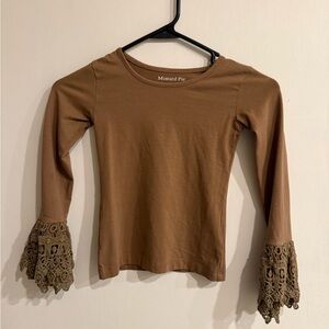 Mustard Pie Brown Lace Sleeve kids top 4T